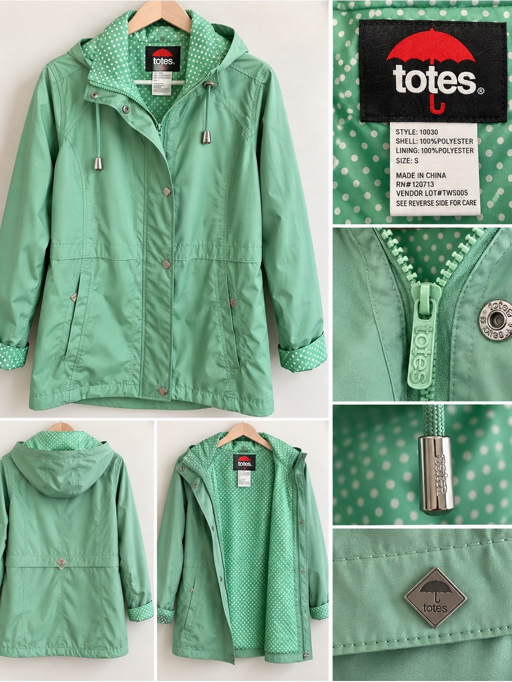Totes Light Mint Green Trench Raincoat
